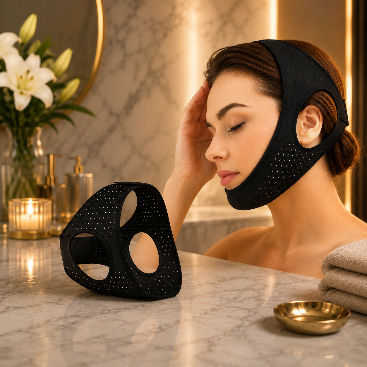 Anti snore chin strap for comfortable breathable snoring reduction during sleep