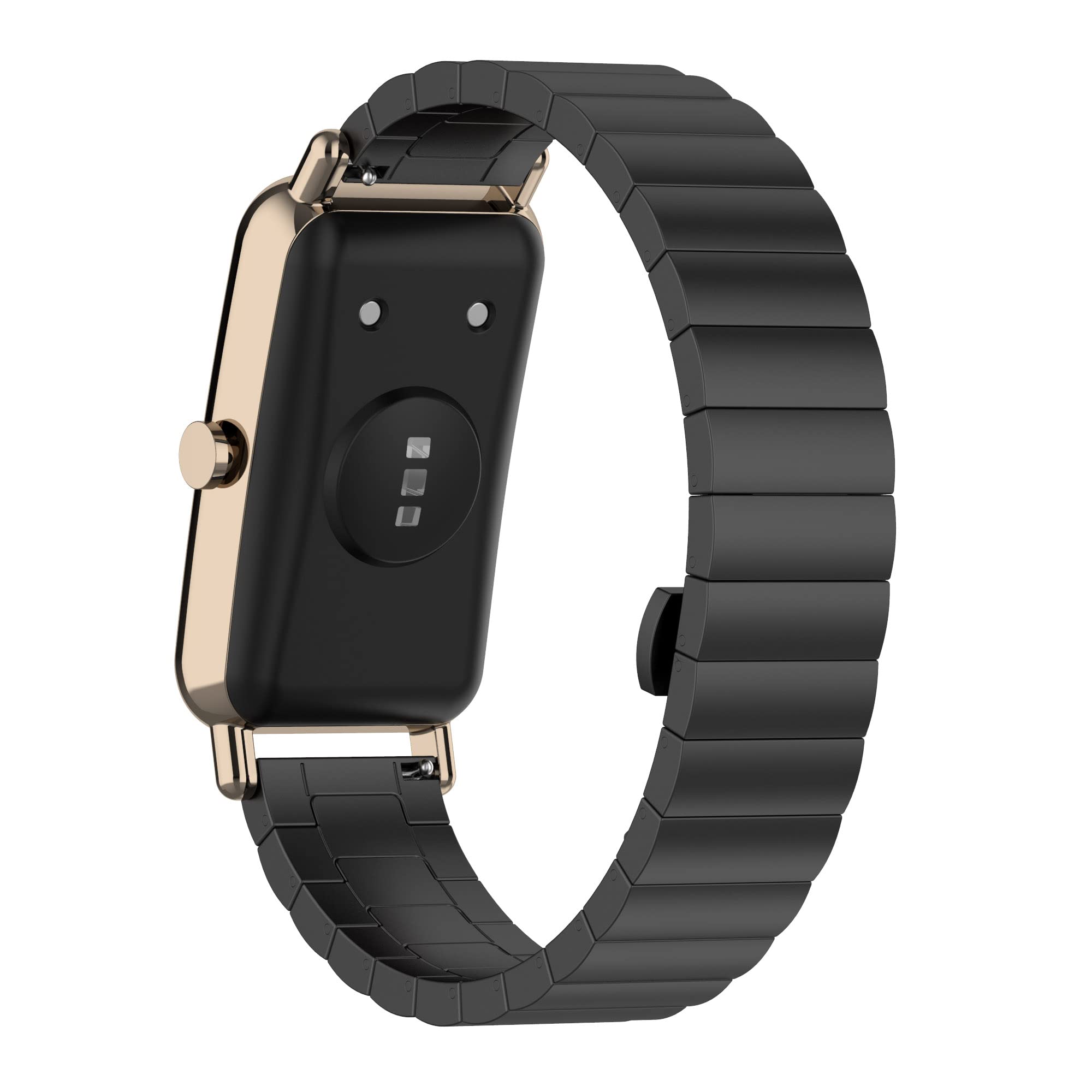 Watch Band Compatible for FITVII HM08 Fitness Tracker Watch Bands Replacement Metal Strap for FITVII HM08 Smart Watche Wristband Adjustable Stainless Steel Loop (Black)
