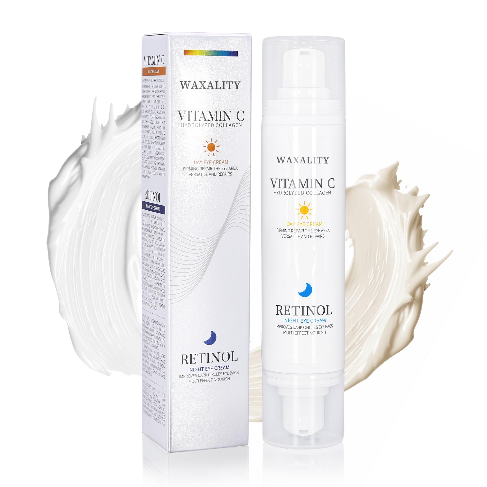 WAXALITY under eye cream tube with vitamin C and retinol for dark circles and wrinkles
