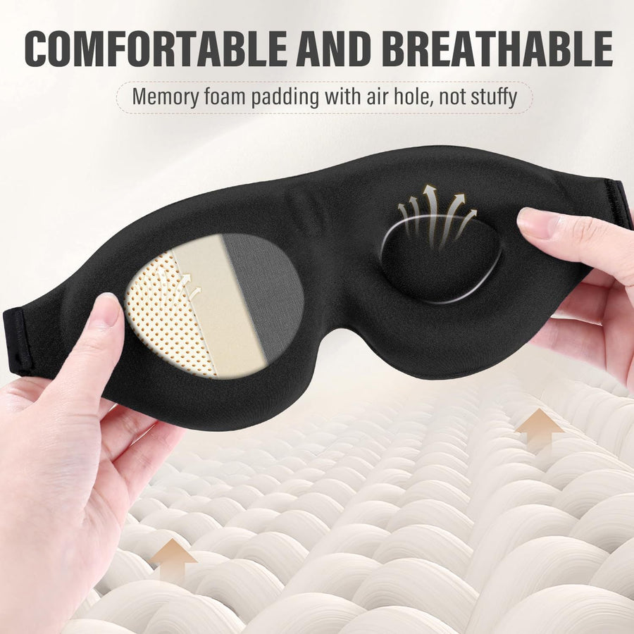 Breathable light-blocking 3D contoured black sleep eye mask for comfort and relaxation