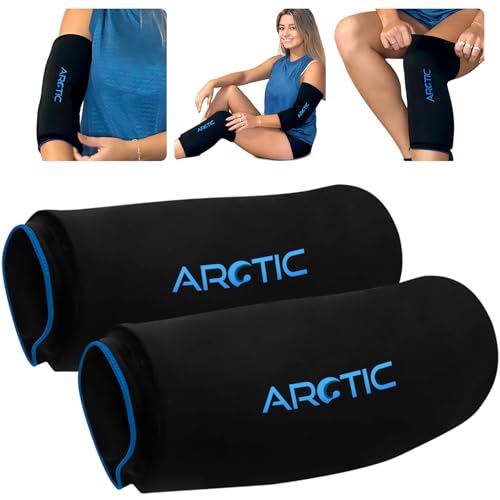 Soft, flexible cold therapy compression ice sleeve wrapped around knee for soothing relief