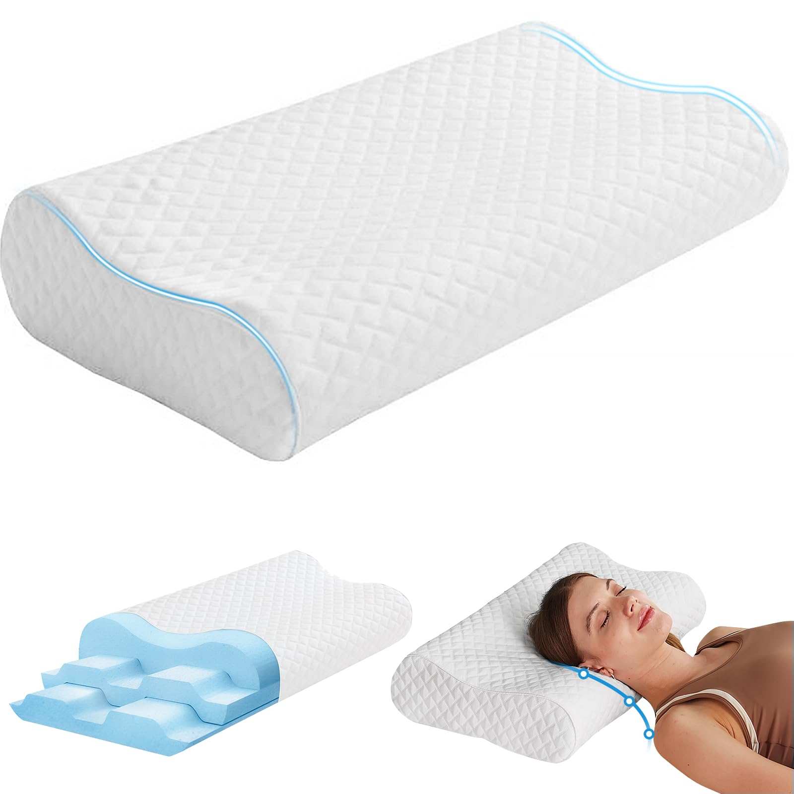 Susalt Neck Cervical Memory Foam Pillow with ergonomic contour and breathable removable cover for neck support and improved sleep quality