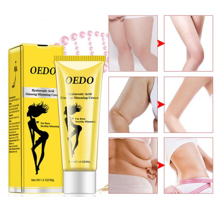 OEDO Hyaluronic Acid Ginseng Slimming Cream tube with ginseng root and hyaluronic acid ingredients on a white background