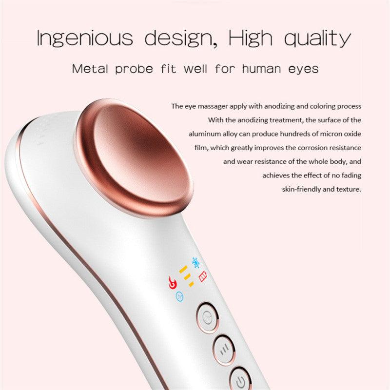 Smart eye massage device with soothing eye mask in gold and silver colors, portable and USB rechargeable for eye relaxation