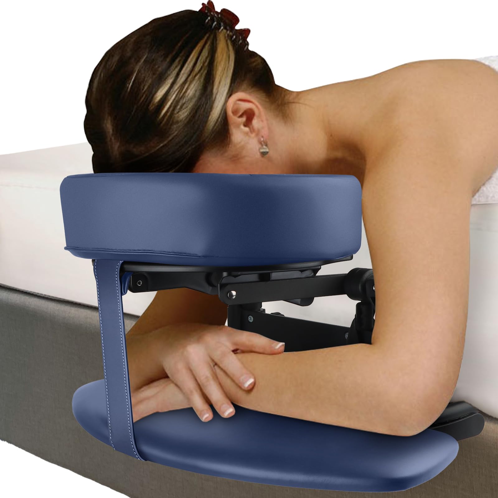 TOROKOM Adjustable Headrest face-down pillow with blue PU leather and adjustable hook and loop fasteners for massage tables