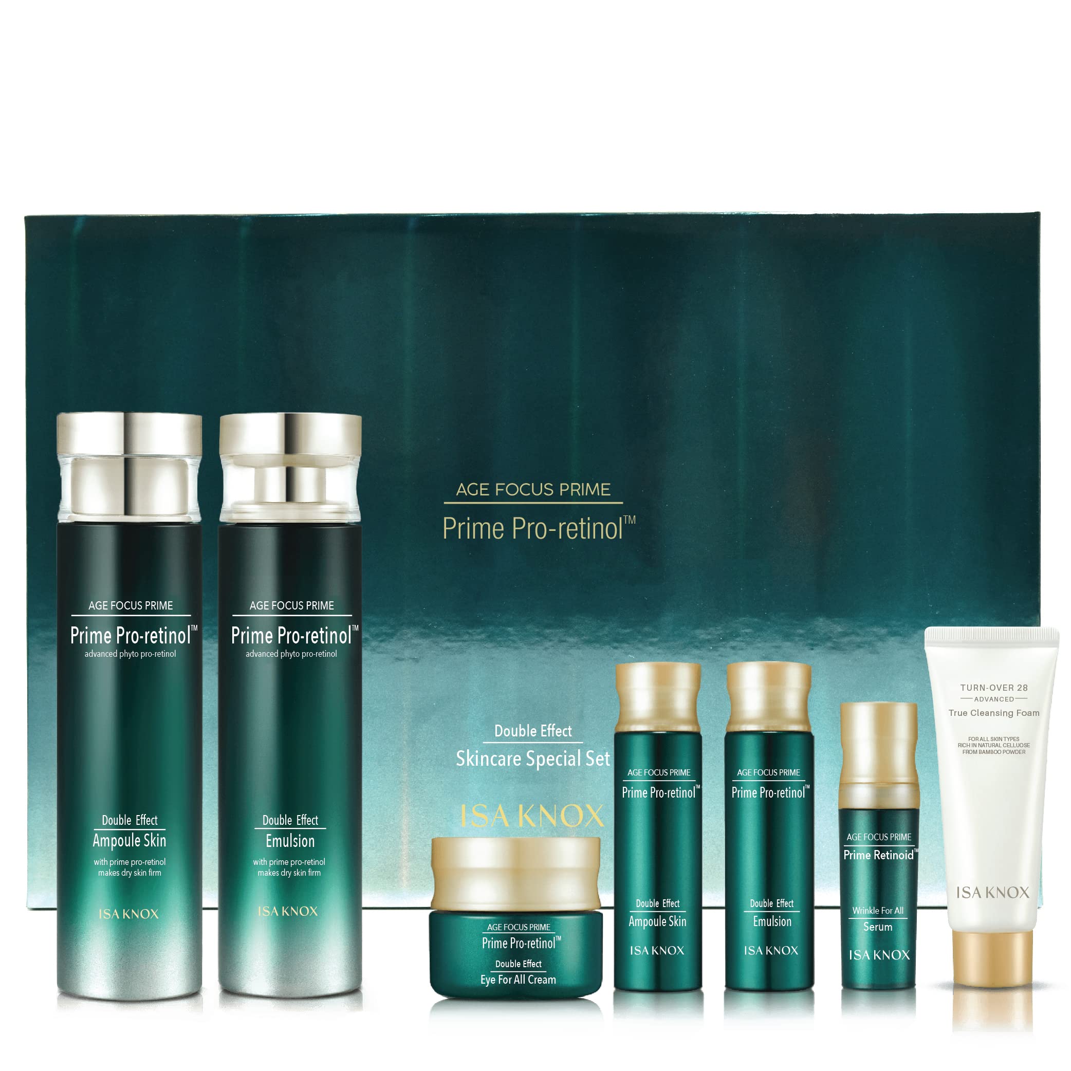 ISA KNOX AGE FOCUS PRIME DOUBLE EFFECT SKINCARE (417 ml / 14.10 Fl Oz) - Korean Skincare Lightweight but Nourishing by LG BEAUTY. Toner Emulsion Lotion Serum Cream Cleansing Foam.