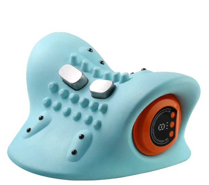 Lightweight ergonomic portable neck massager pillow with memory foam and massage function for travel and office use