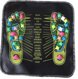 Reflexology Foot Massage Pad with black base, multicolored raised plastic massage stones, and acupoints map for foot therapy.