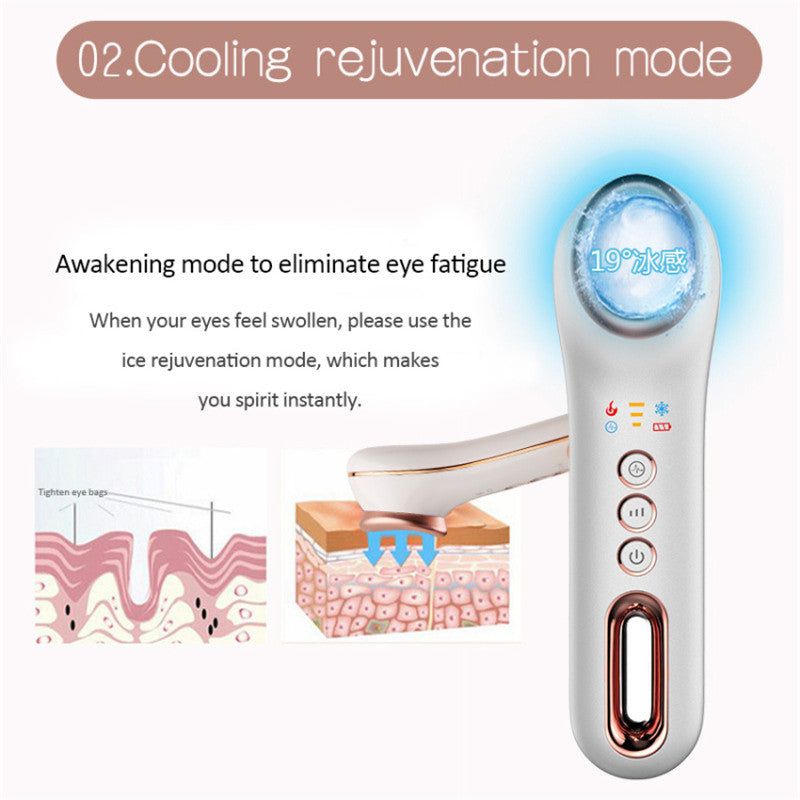 Smart eye massage device with soothing eye mask in gold and silver colors, USB rechargeable and portable design
