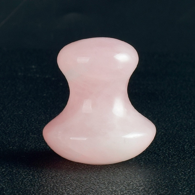 Natural Jade Mushroom Gua Sha massage tool with pink agate stone for skincare and detoxification
