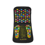 Reflexology Foot Massage Pad in black with multicolored plastic massage stones and foot acupoints map printed on top