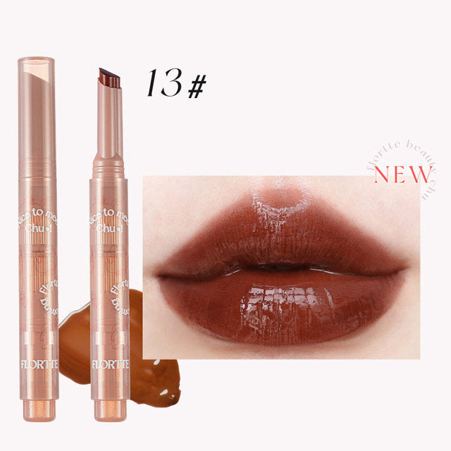 FLORTTE First Kiss Love Stick Lipstick pen with mirror showcasing vibrant moisturizing lip color options