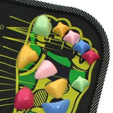 Reflexology Foot Massage Pad with colorful plastic massage stones on a black base featuring a foot acupoints map and non-slip edge.