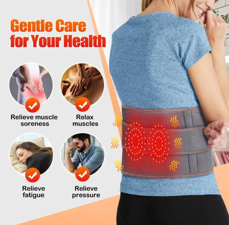 Cordless heated waist massager with adjustable heat and vibration modes for lower back and waist pain relief
