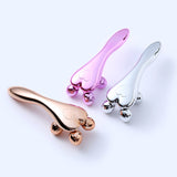 V-Type 4D Roller Massager for face and eye care in gold, silver, and pink colors promoting skin rejuvenation and reducing puffiness