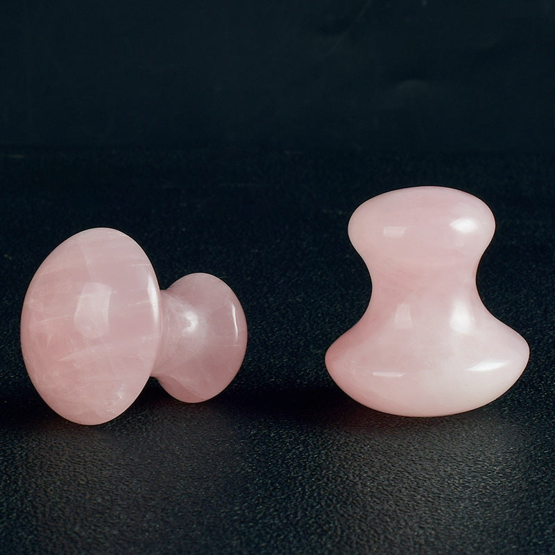 Natural Jade Mushroom Gua Sha massage tool with pink agate stone for skincare and lymphatic drainage