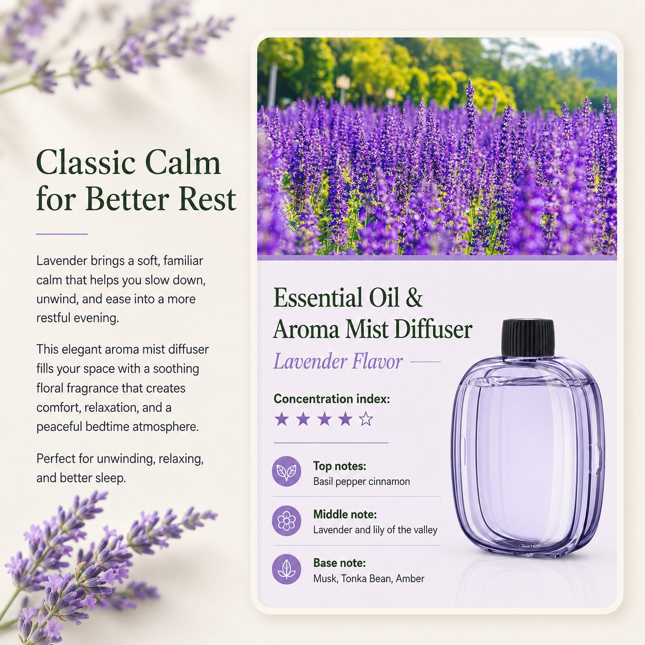 Aura Mist Essential Oil refill bottle with calming scent options for aroma diffuser