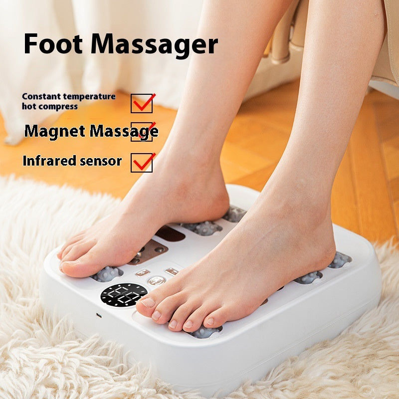 Charging Automatic Kneading Foot massager in white with black controls featuring constant temperature hot compress and infrared sensors