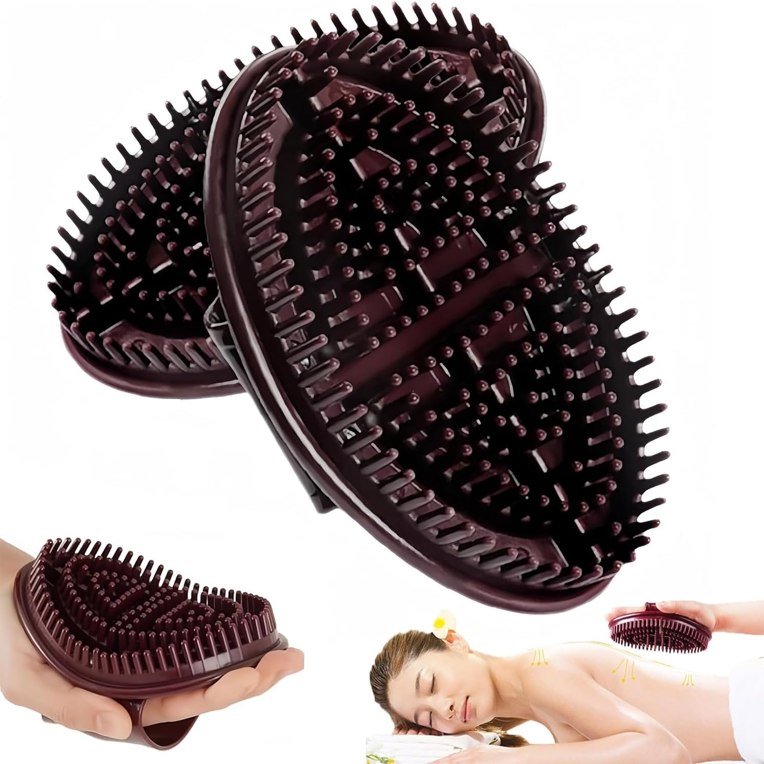 2 pcs silicone meridian brushes for full body massage with ergonomic anti-slip grip