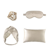 Champagne double-sided silk eye mask with matching satin pillowcase and hair tie set