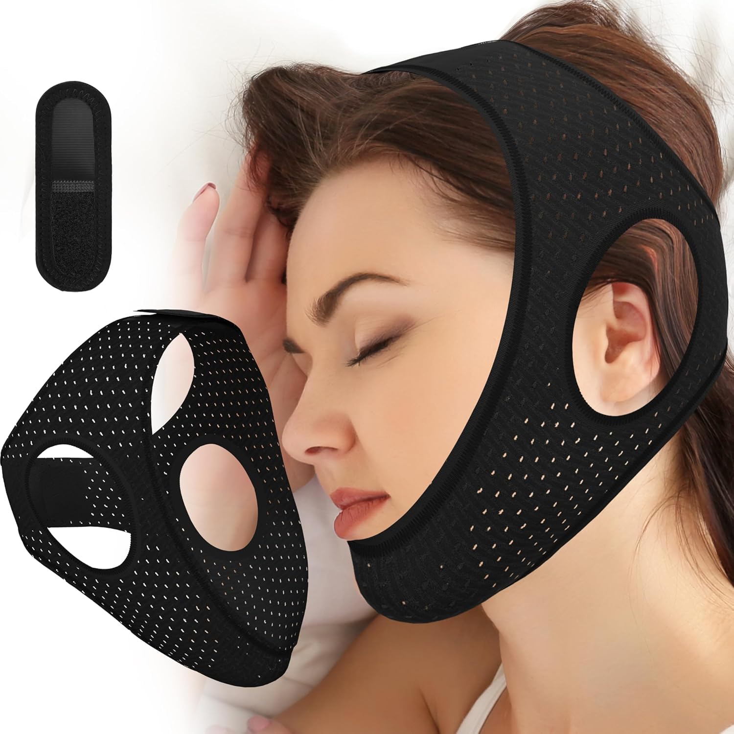Breathable anti snore chin strap for reducing snoring and improving sleep quality