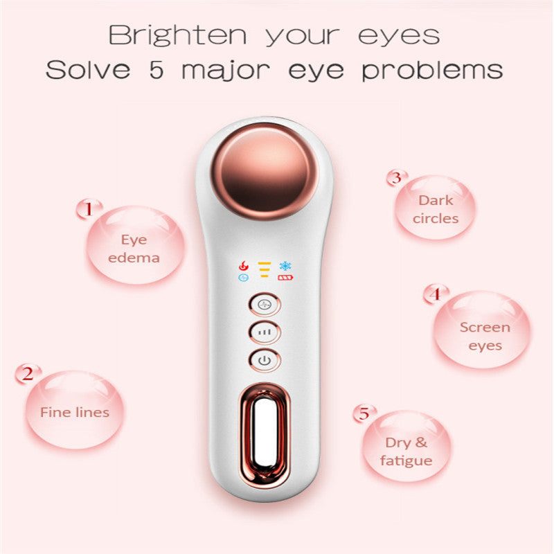 Smart eye massage device with soothing eye mask in gold and silver colors for relaxing tired eyes
