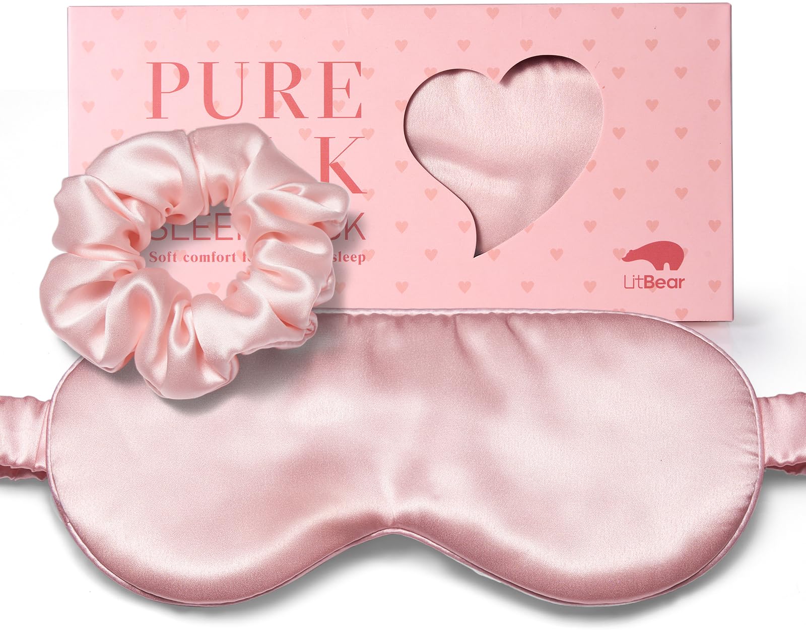 LitBear 100% Pure Silk Sleep Mask 22 Momme 6A Silk Fabric and Filling Total Light Blocking Mulberry Silk Eye Mask Sleeping for Women Men Side Sleepers Includes Travel Pouch and Silk Scrunchie