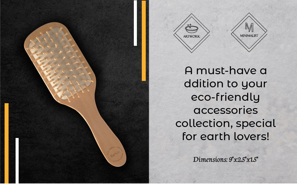 Natural wooden detangling hair brush with bamboo bristles and rubber cushion for gentle, static-free hair care