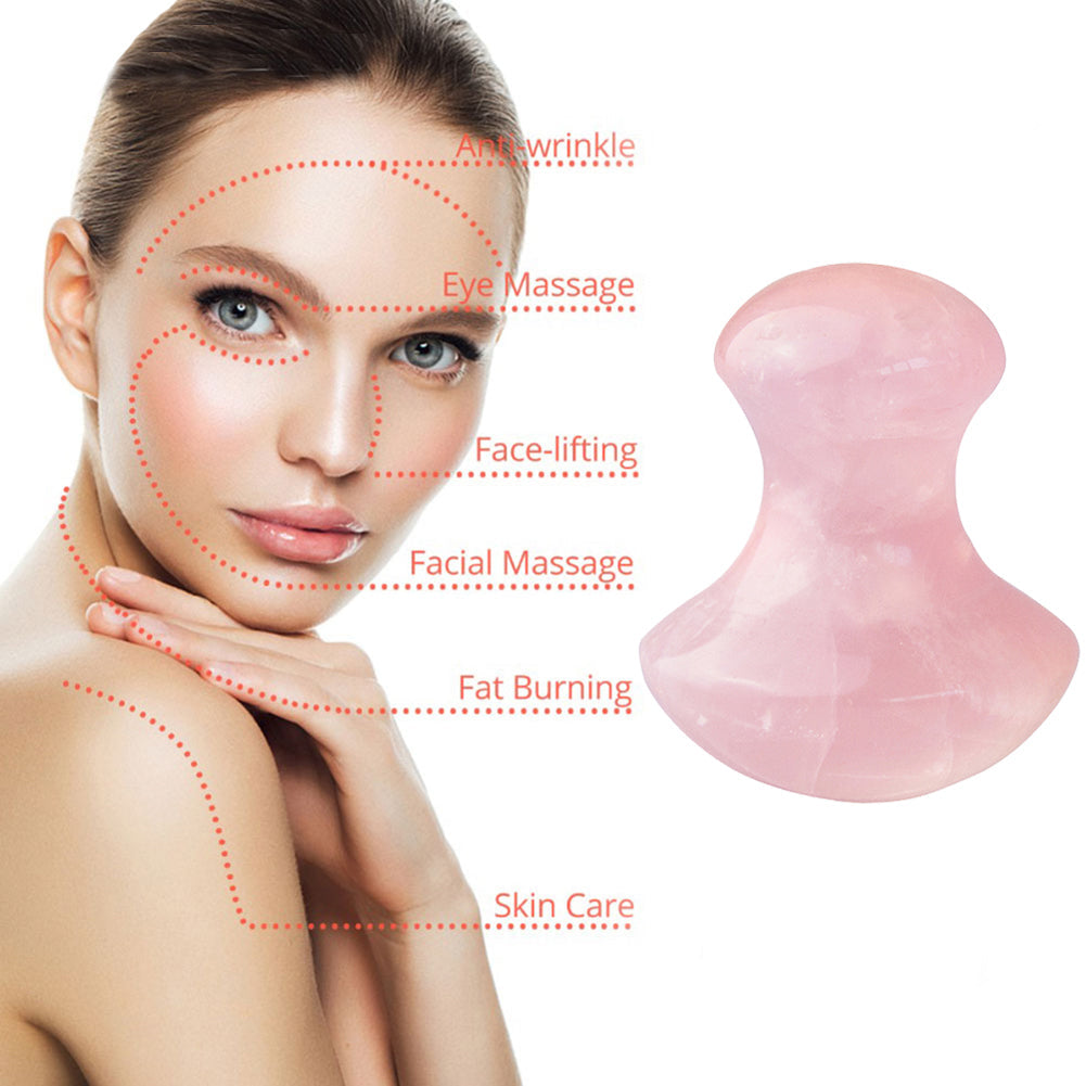 Natural jade mushroom Gua Sha massage tool in pink agate stone for skincare and wellness