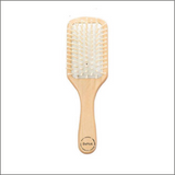Natural wooden detangling hair brush with bamboo bristles and rubber cushioning