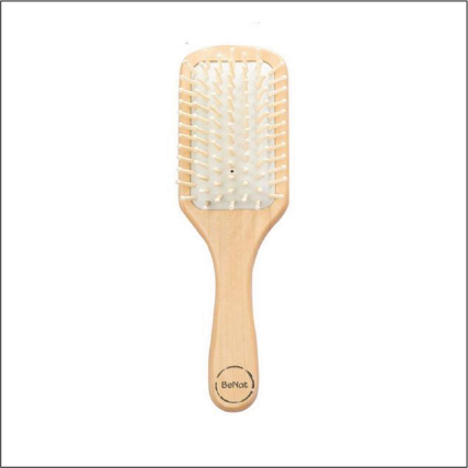 Natural wooden detangling hair brush with bamboo bristles and rubber cushioning