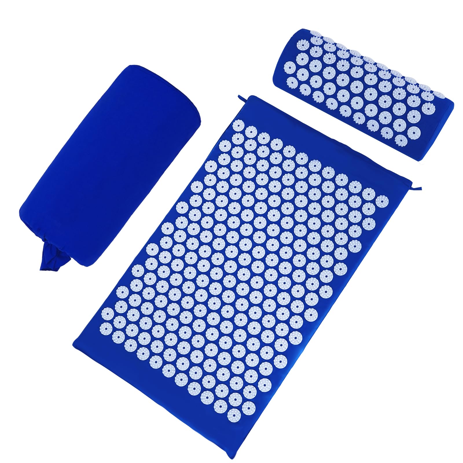 Acupressure mat and pillow set with pressure point spikes for muscle relaxation and wellness therapy