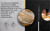 Natural wooden detangling hair brush with bamboo bristles and rubber cushioning for gentle, static-free styling