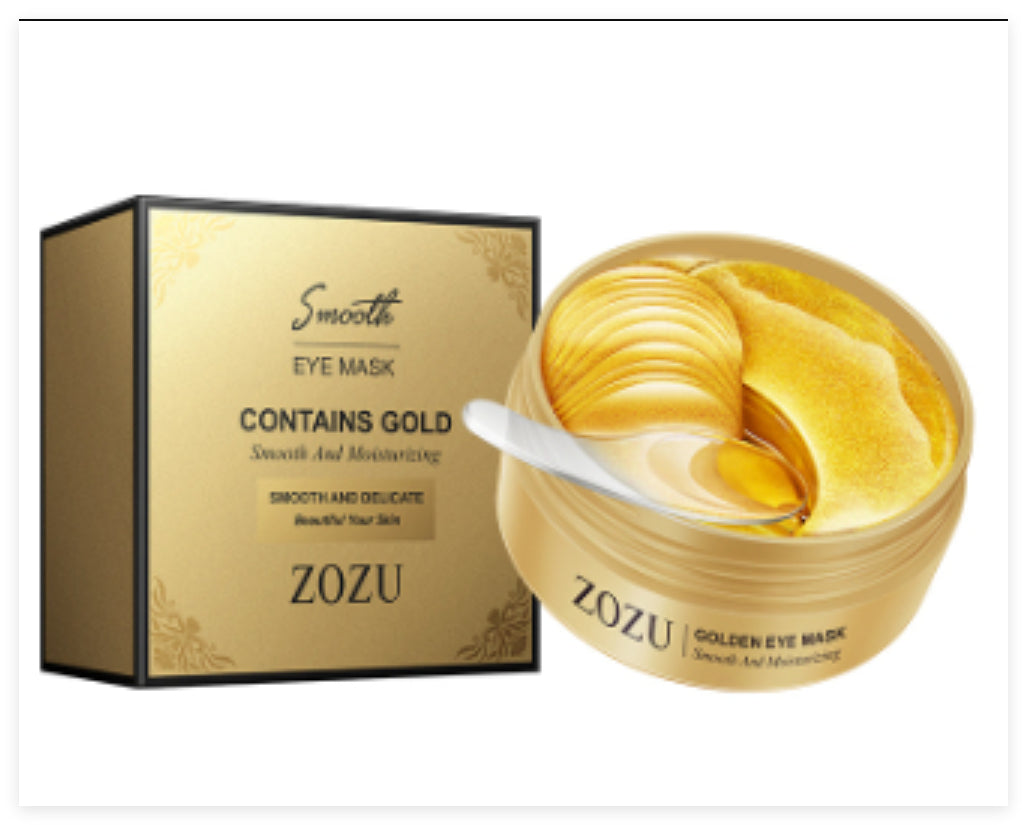 Avocado and gold under eye masks in packaging with gel patches for brightening and moisturizing eyes