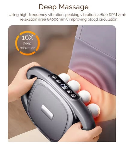 8-head massage gun with 8 interchangeable heads and hot compress for muscle relief