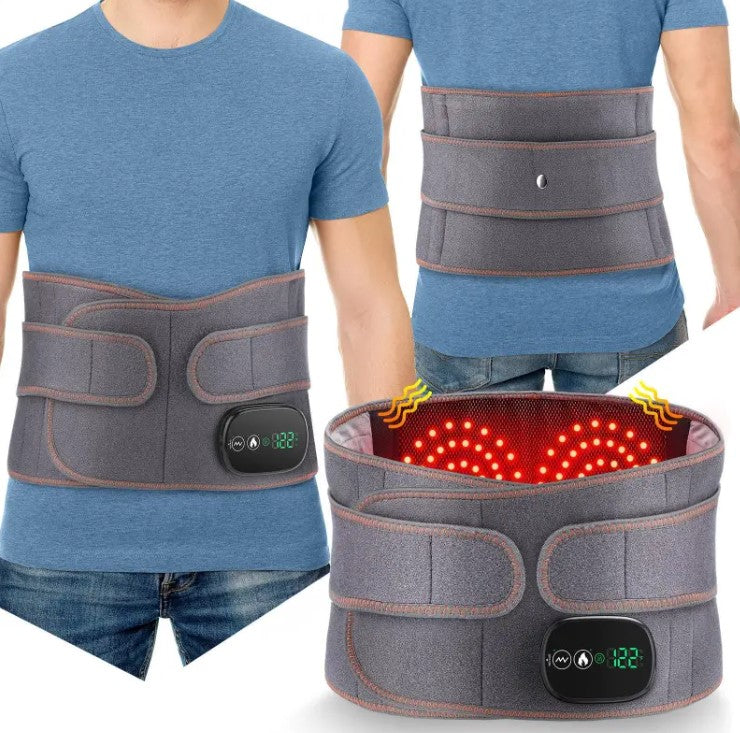 Cordless heated waist massager with adjustable heat and vibration modes for lower back pain relief