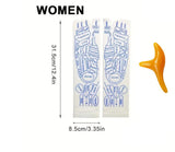 White cotton-based Massage Socks with blue acupuncture point diagrams printed for foot reflexology therapy in women's size.