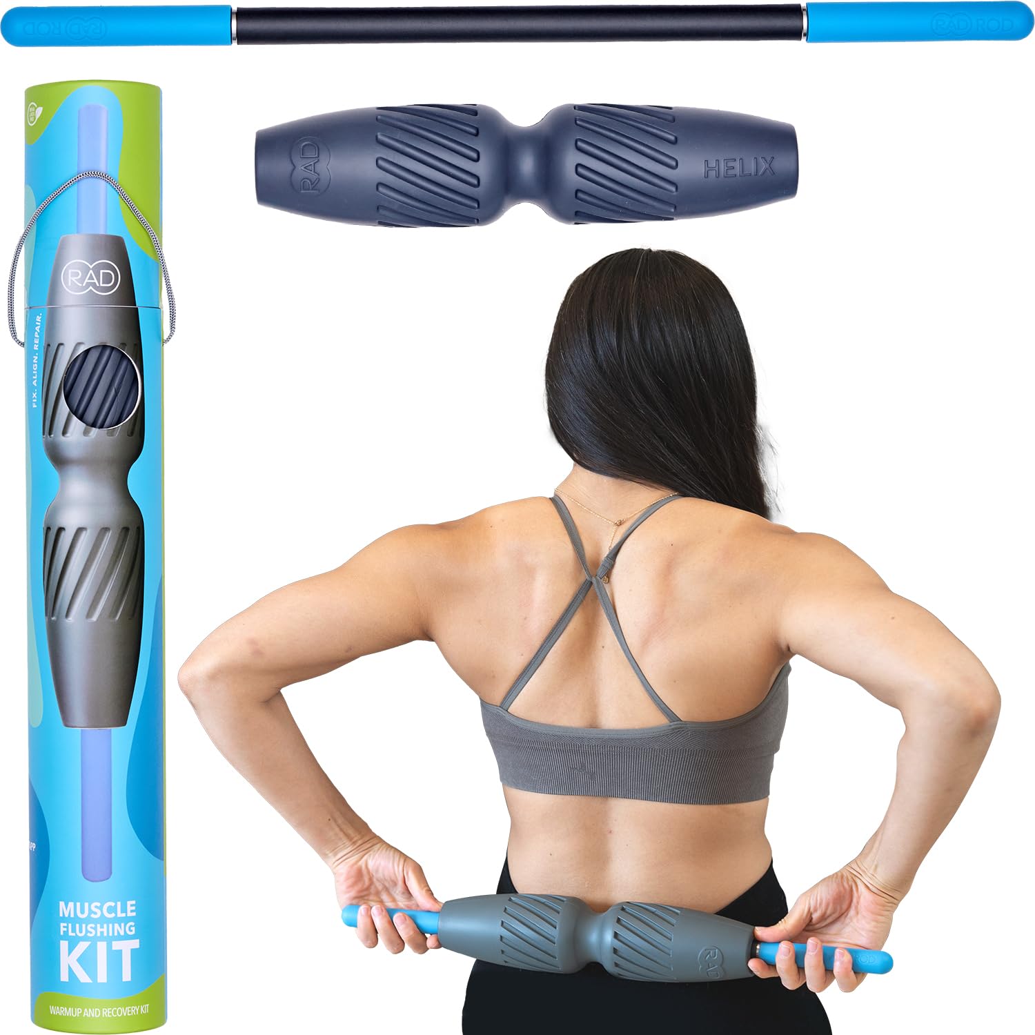 RAD 2-in-1 Muscle Flushing Kit with RAD Helix and RAD Rod for targeted muscle recovery and relief