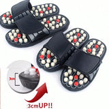 Acupressure foot massage slippers with raised nodes and adjustable straps for relaxing tired feet at home