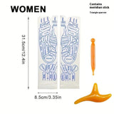 White cotton Massage Socks for women with blue reflexology diagrams and acupuncture points printed, includes orange meridian stick.