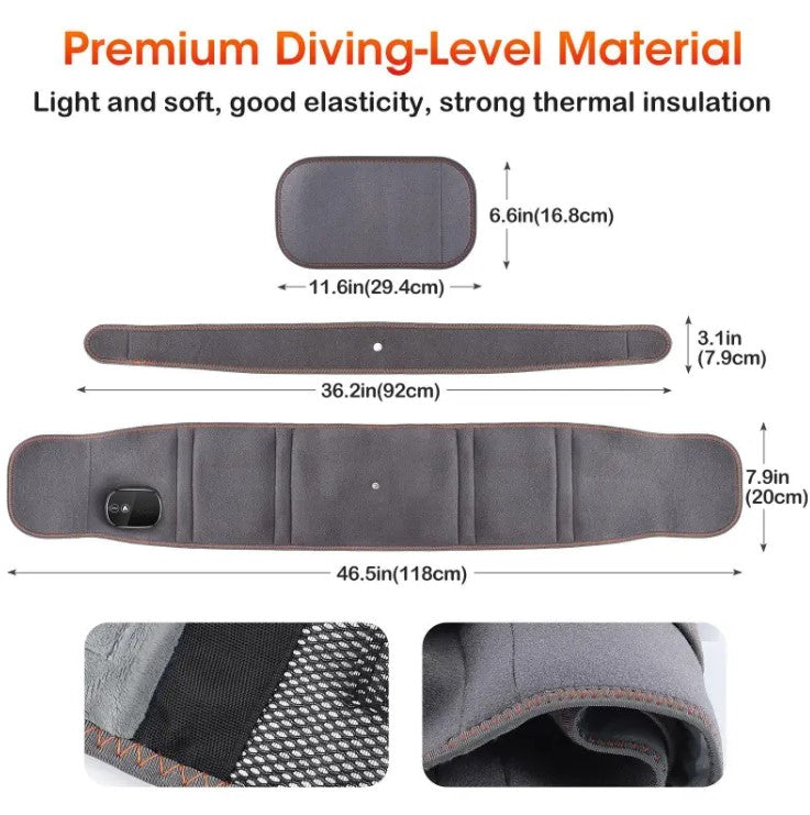 Cordless heated waist massager with adjustable heat and vibration for lower back relief