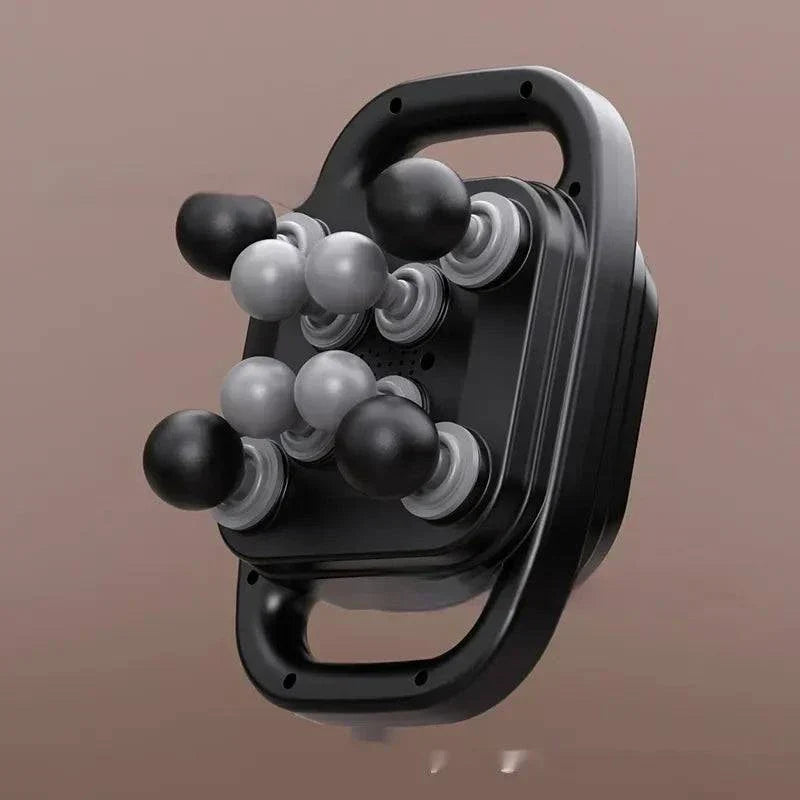 8-Head Massage Gun with interchangeable heads and hot compress for deep tissue relief and muscle relaxation