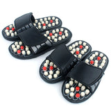 Acupressure foot massage slippers with raised nodes and adjustable straps for foot relaxation and comfort